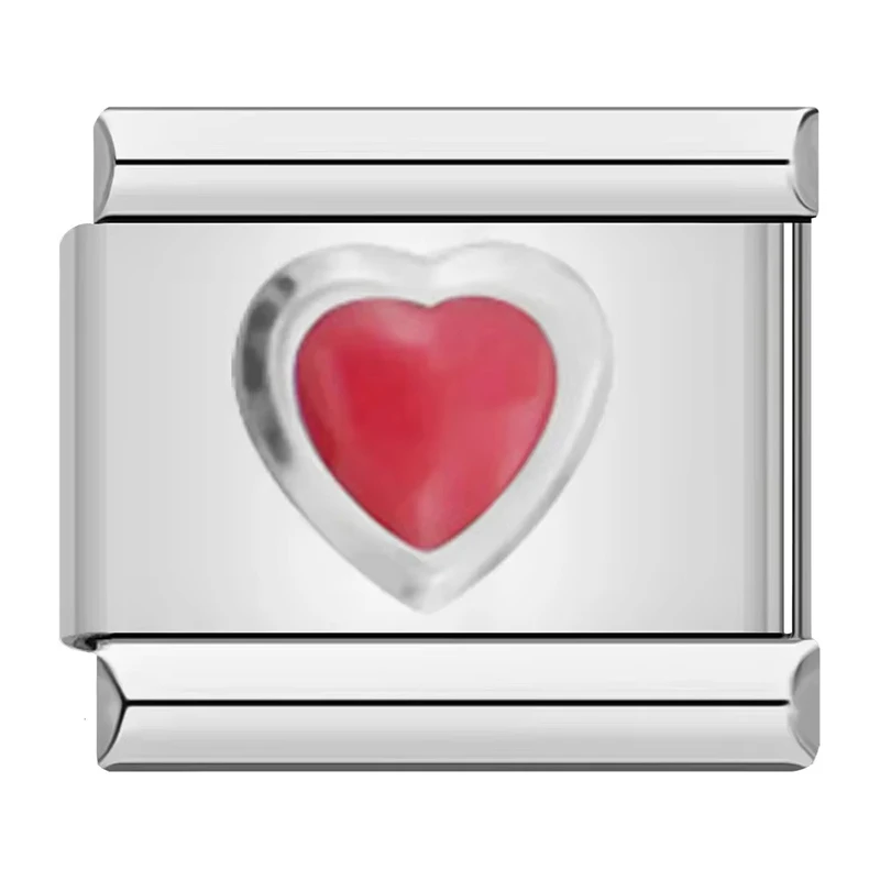 Romantic Red Pink Black Heart Italian Charm Links Fit 9mm Stainless Steel Bracelet DIY Making Jewelry DJ053