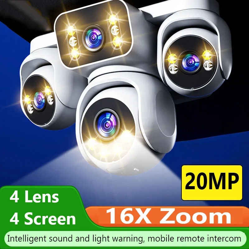 Dış Mekan Güvenlik Kamerası Hareket Algılama 4 Lens 4 Ekran Çoklu Kişi Paylaşımı IP66 Yağmur Geçirmez 4G WiFi Güvenlik Kamerası Ev için