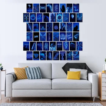 Vintage Wall Collage Kit 50pcs Aesthetic Blue Postcard Poster For Wall Vintage Postcard Poster For Room Decor Unique Dorm Photo 3