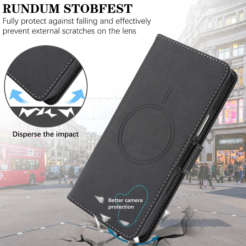 Leather Wallet Phone Case with Wireless Charging and Magnetic Closure