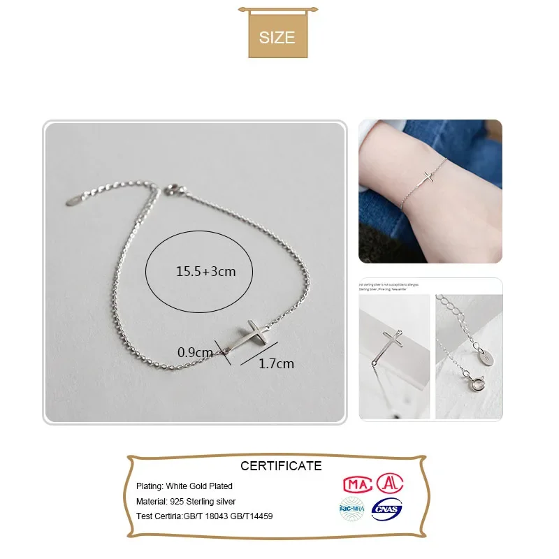 Trustdavis 100% 925 솔리드 리얼 패션 여성 쥬얼리 크로스 팔찌 15.5cm 여성용 소녀 레이디 선물 DA97