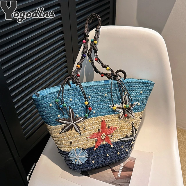 Women designer beach bag brand embroidery canvas Shopper top handle tote  handbag large capacity tassel shoulder bag - AliExpress