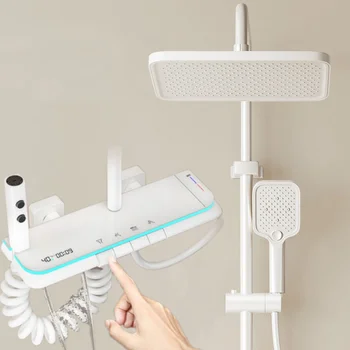 Doccia di lusso Set completo Rubinetto Sistema doccia per bagno con luci Chiave per pianoforte in vetro temperato Display digitale intelligente Miscelatore caldo freddo 1