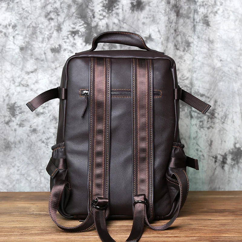 Leather Men's Backpack Top Layer Leather Leisure Business Travel Backpack Large Capacity Computer Bag Women's Schoolbag NZPJ