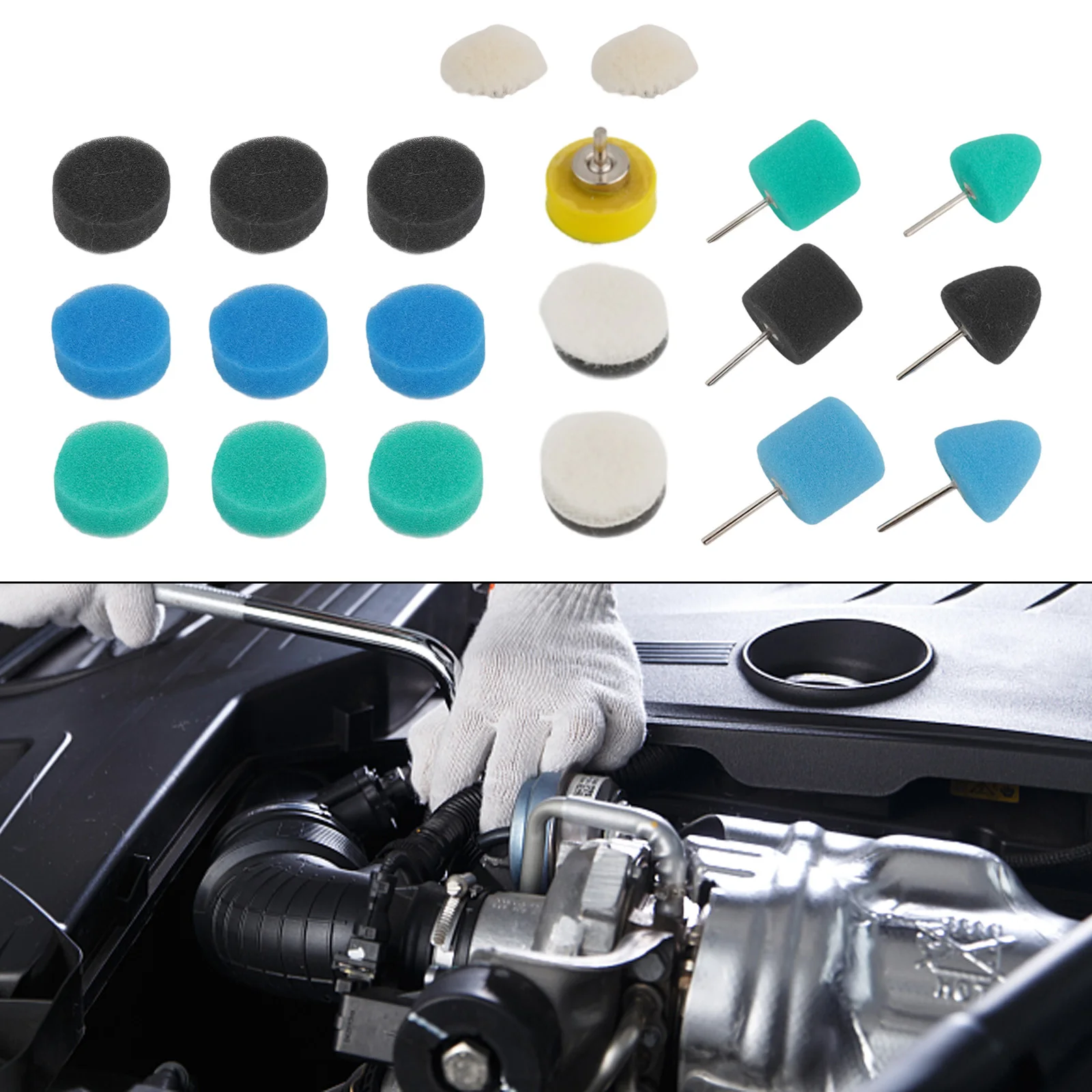 20Pcs Mini Car Foam Drill Polishing Pad Kit 1 Inch Detail Sponge Wool Waxing ing Pads Polisher Pad Waxing Backing Plate