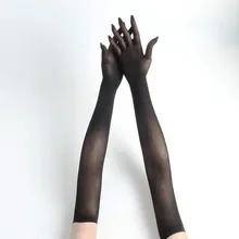 Etiquette Gloves Solid Color Long Tube Stockings Gloves Ultra-thin Five Finger Seamless Anti Hook Silk Long Transparent
