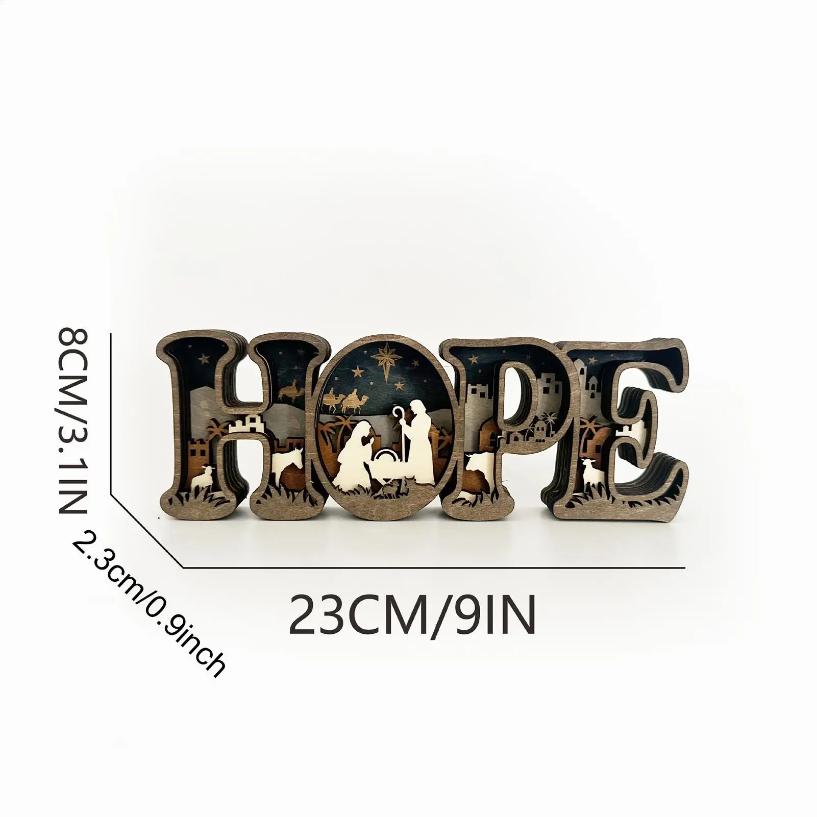 Jesus Nativity Light 3D Wooden HOPE Letters Decor Christmas Indoor Nativity Scene For Mantelpieces Church Thanksgiving Holiday