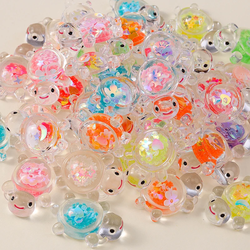 Leslie 10pcs 21x30mm Creative Resin Glitter Turtle Charms Tortoise Pendants for Earrings Necklace Jewelry DIY Cute Kids Toys