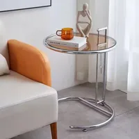 Nordic Glass Coffee Tables Living Room Furniture Side Table Balcony Stainless Steel Lifting Tea Table Transparent Bedside Tables 4