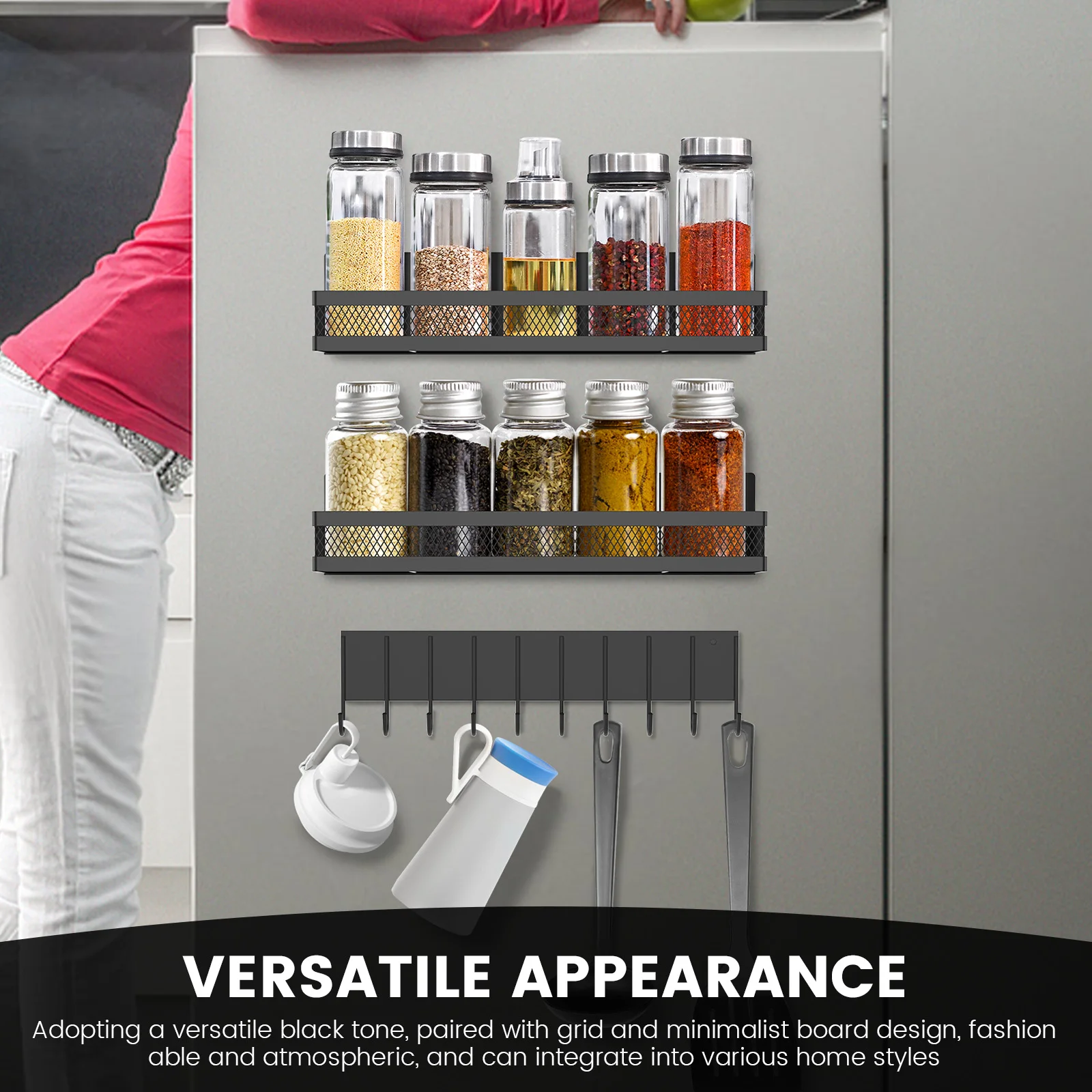 Magnetic Fridge Spice Shelf & Hook Storage Rack 3
