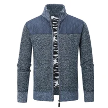 

Autumn Winter Brand Fashion Trend Men's Jacket Knitted Sweater Stand Collar Color Splicing Zipper Handsome Cardigan Men's Coat