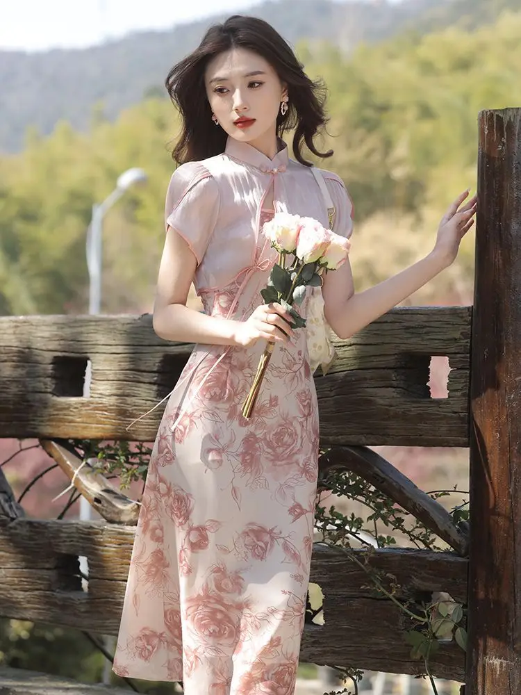 

Pink Cheongsam Sexy Dress Young Summer Chinese Daily Improvement Young Girl Women's Clothing Modern Chi-pao