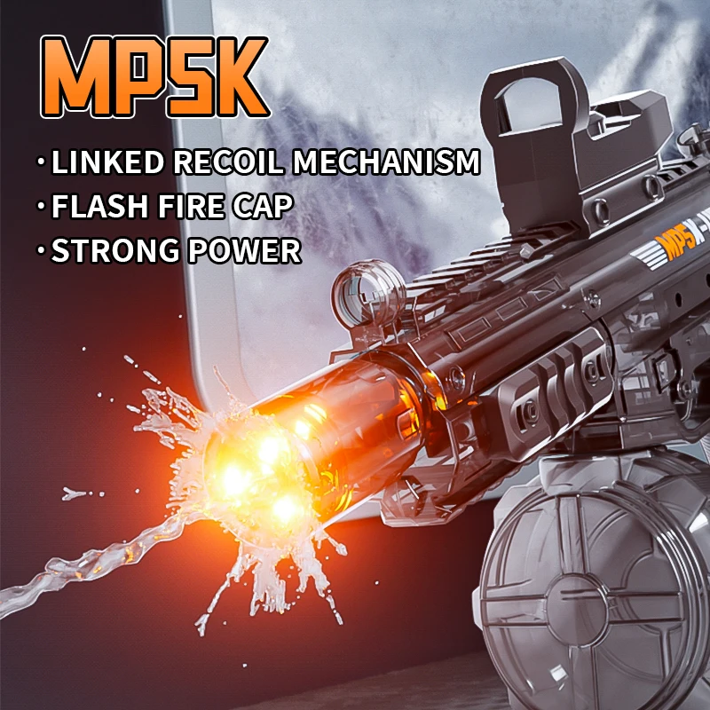 MP5K 어린이용 자동 물총, 접이식 스톡 연결 리코일 메커니즘 전동 물총, 어린이 여름 야외 장난감