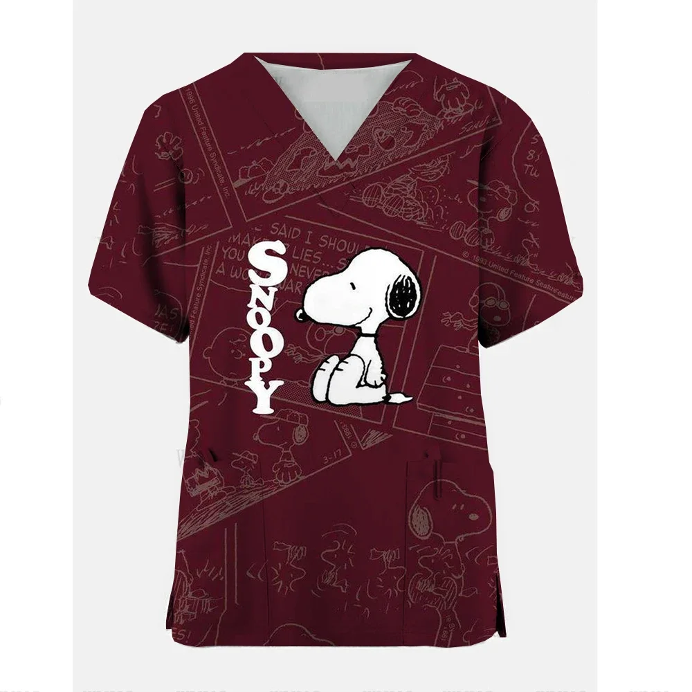 Nurse Uniform Women Short Sleeve Snoopy print Working Uniform Pocket Blouse Scrubs Tops Nursing Medical Uniforms Accessories 6