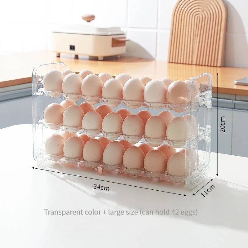 Layers Large Capacity Egg Holder for Refrigerator,Flip Design 30 Eggs Organizer，Foldable Storage Fridge Side Door Egg Organizer 2