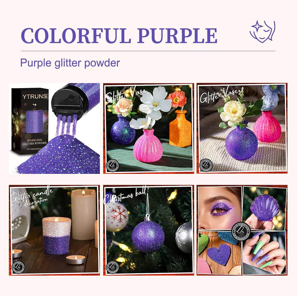 Laser Glitter Powder, 80g, 6 Colors, for Nail Art, Crafts, Candle Making, DIY Projects, Fine Glitter for Precise Designs 6