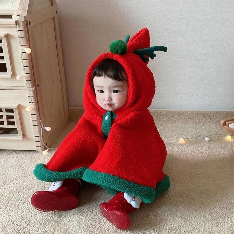 

2023 Fall and Winter New Baby Christmas Cloak New Baby Christmas Clothes Baby Cape Thickened Baby Boy Pajamas