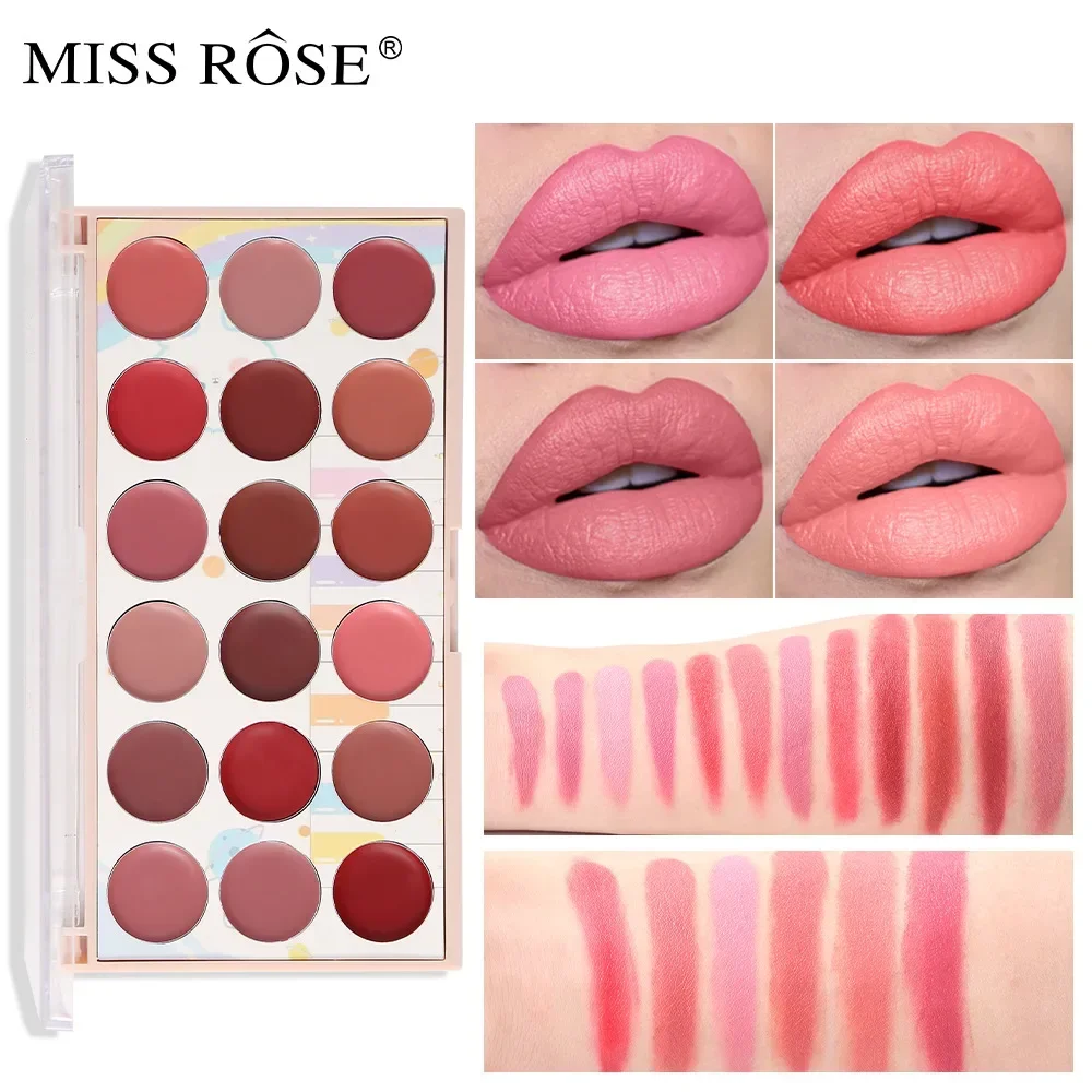 Miss Rose Beauty 18 цветов Натуральная телесная увлажняющая антипригарная чашка палитра помады набор стойких водостойких матовых помад