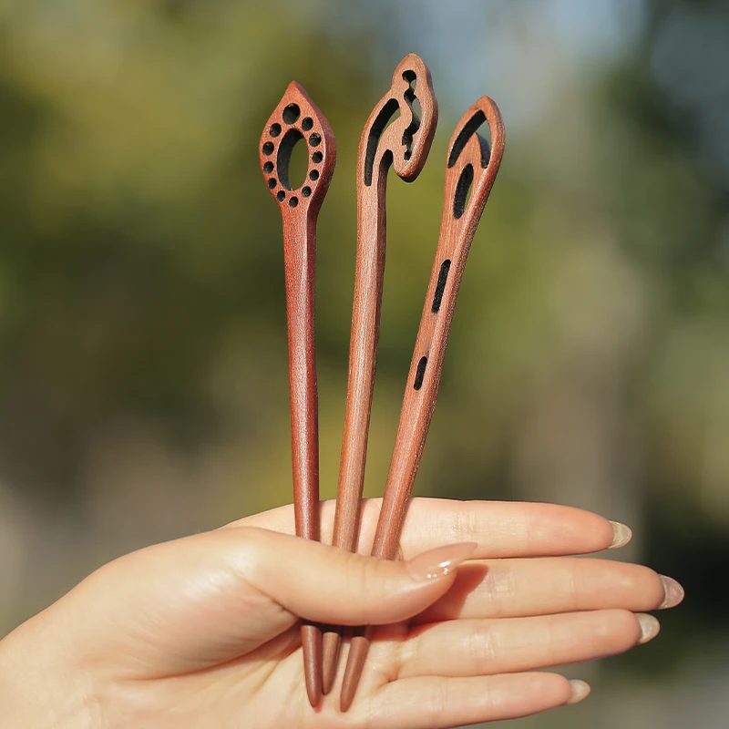 Natural Red Sandalwood Hairpins Women Girls Hair Sticks Chopstick Shaped Hair Clips Pins Retro Stlye Jewelry Accessories