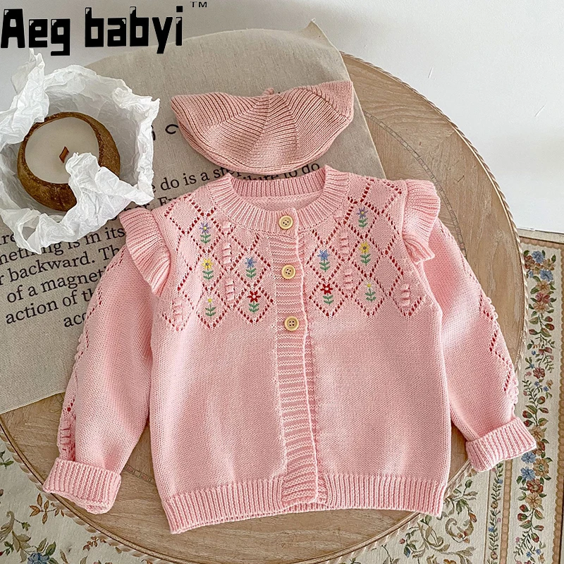 

Baby Girl Clothes Kids Knitted Sweater Spring Autumn Embroidery Newborn Cotton Long Sleeve Cardigans Coat Infant Knitwear Tops