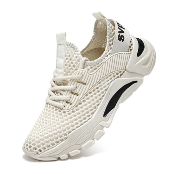Scarpe da uomo in rete Sneakers da uomo bianche traspiranti alla moda scarpe Casual da uomo di grandi dimensioni nere leggere Zapatillas Hombre 1