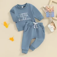 Baby Brother Matching 2Pcs Set Long Sleeve Crew Neck Embroidery Letters Sweatshirt Elastic Waist Sweatpants Infant Clothes 2
