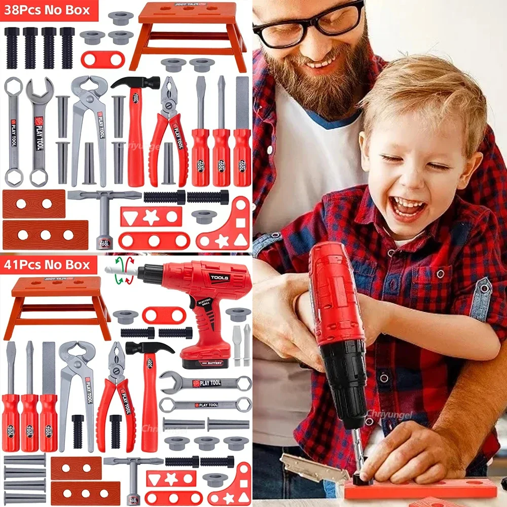 Pretend Tools Kit Toys 38/41 PCS Play Repair Tool Set Engineer Simulated Plastic Construction Toys Toddler Kids Boys Gift 2