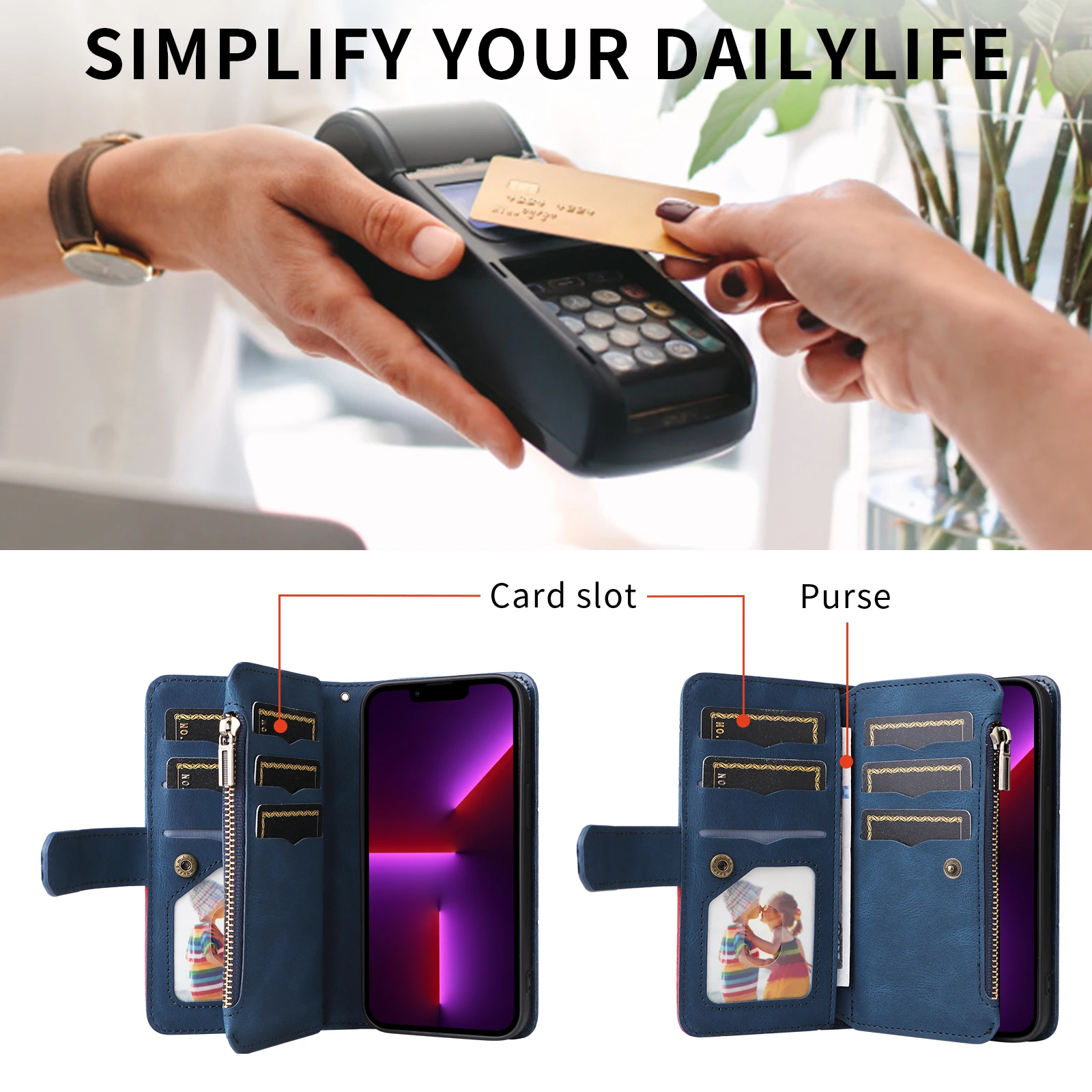 Elegant Leather Wallet Case with Flip Card Holder - Universal Design