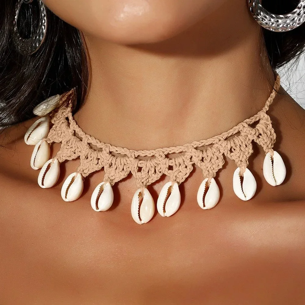 2 stücke/Frauen Sommer Schmuck Böhmischen Mädchen Freundschaft Geschenke Muscheln Halsband Natürliche Meer Kauri Shell Seil Kette Halsband Halskette – Detail 7