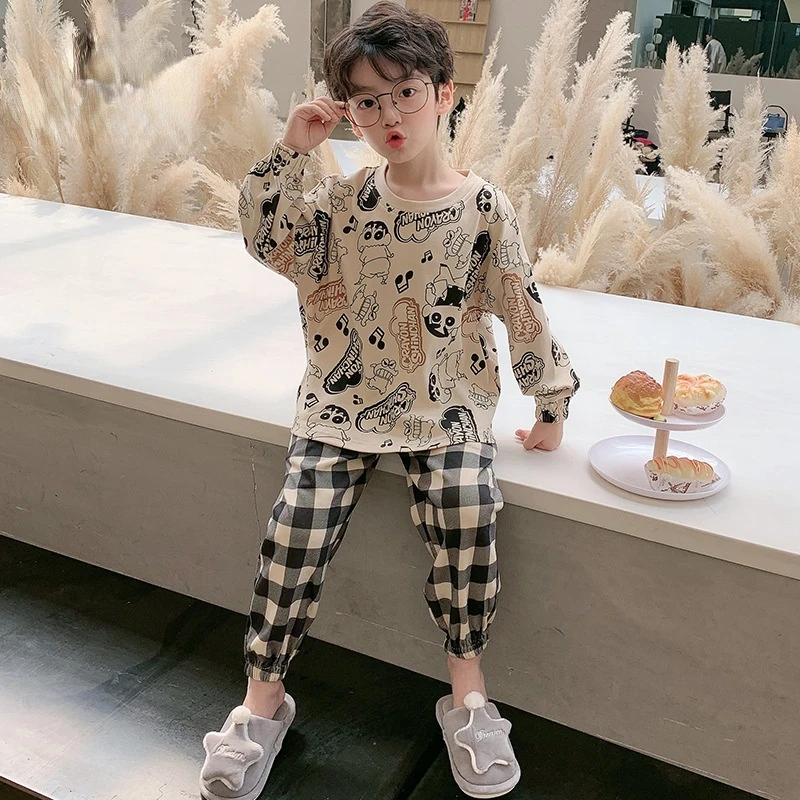 

Long Sleeve Crayon Sleepwear Pajamas Suit Cosplay Costume Spring Autumn Kids Boys Homewear Cosplay Party Clothes Gift