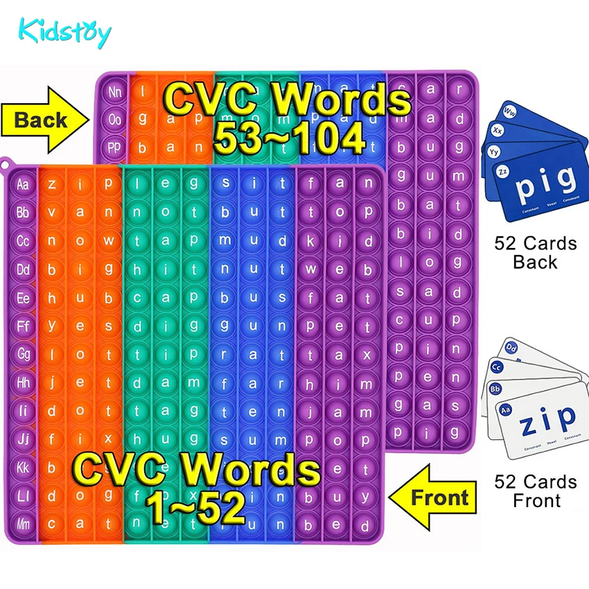 

Kidstoy CVC WORDS Bubbles Spelling Table Anti Stress Toys With 52pcs Cards Montessori English Words Learning Decompression Gift