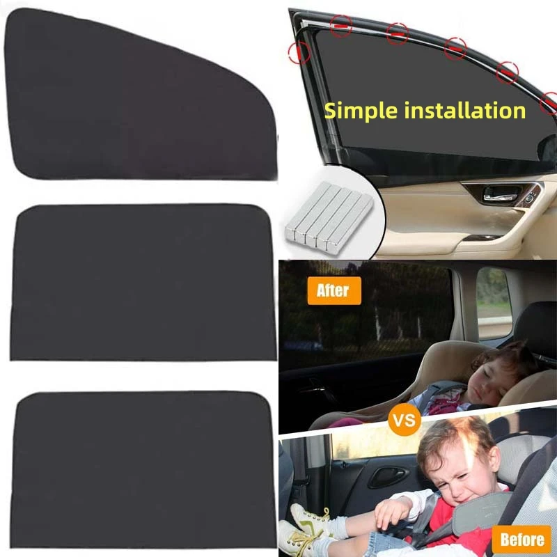 KKJOY Summer Magnetic UV Protection Side Window Mesh Car Visor - Easy to Install Portable Sunshade for Cars