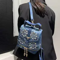 Women's Fashion Diamond Elegant Backpack Multifunctional Diamond Denim Shoulder Bag 2