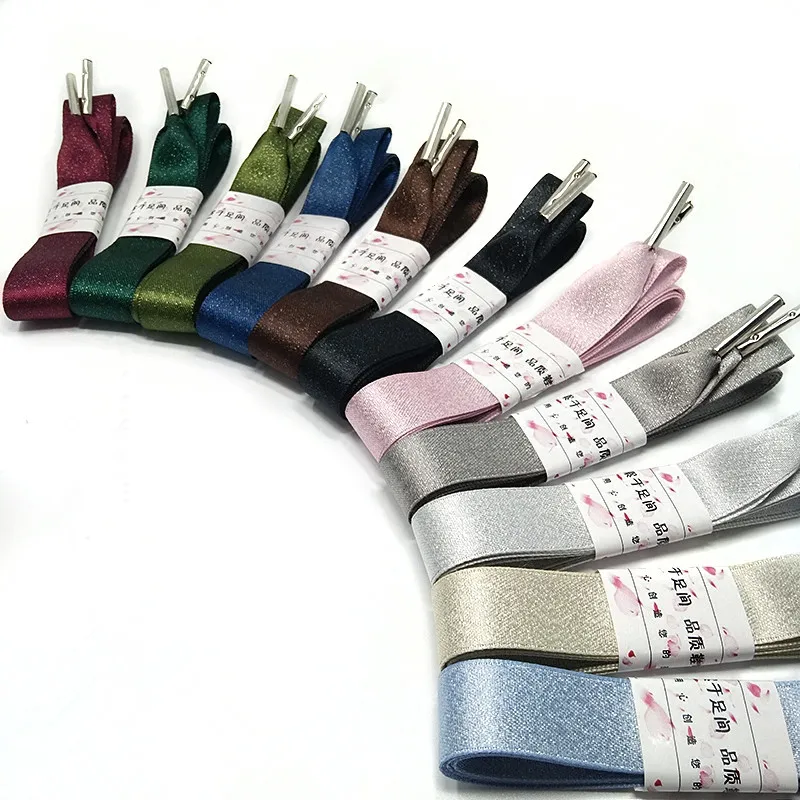

1.6cm Silver Silk Satin Ribbon Shoelaces Women Men Leather Sports Casual Trend Shoes Laces High-heeled Boots Shoes Shoe band