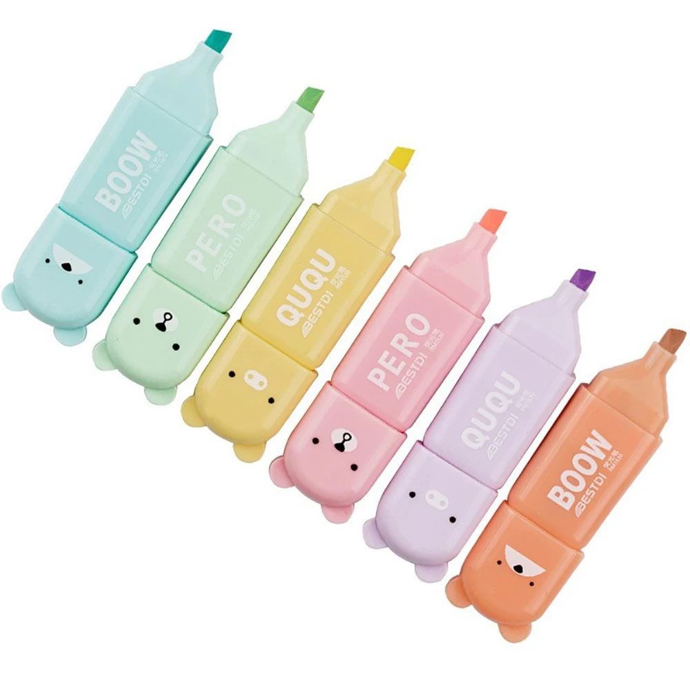 4/5/6 Pcs Kawaii Bear Highlighter Markers