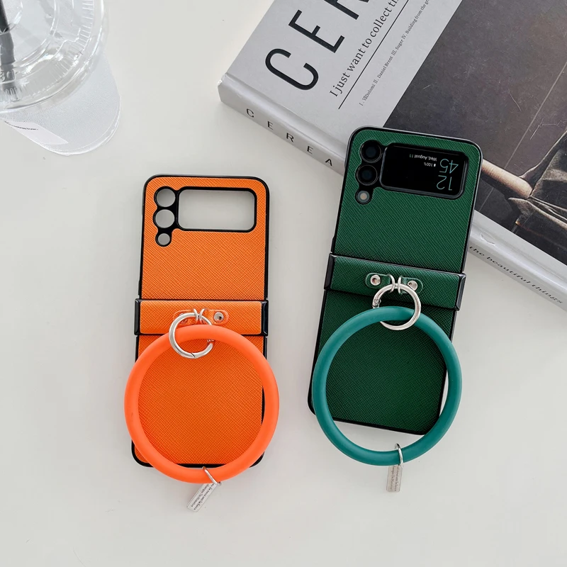 

Z Flip 4 Funda Case for Samsung Galaxy Z Flip 3 Z Flip 4 Hinge Wristband Cross Pattern Protection Mobile Phone Case Cover
