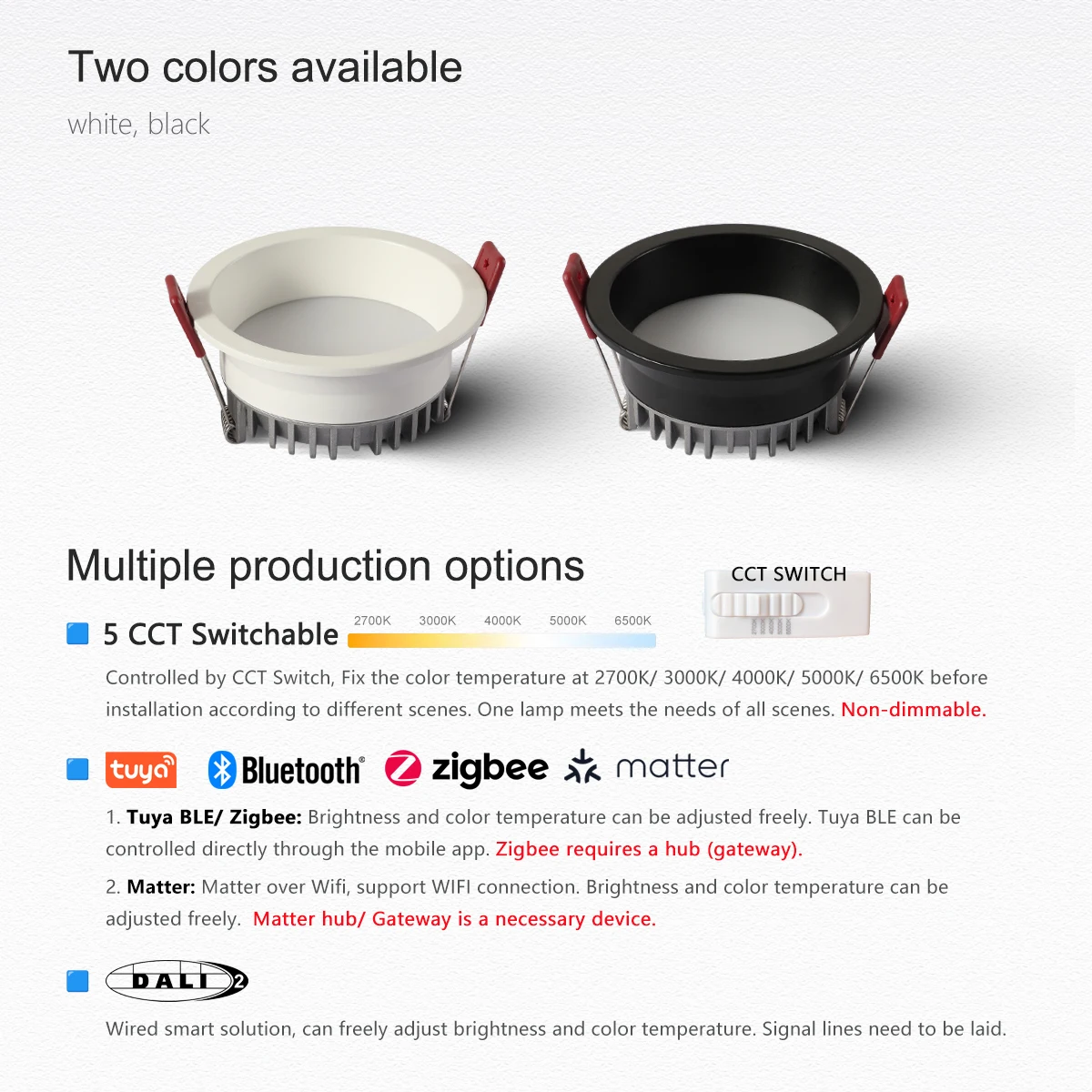 Tuya Zigbee DALI 5CCT Switchable Recessed Led Ceiling Lights 110V 220V 5W 9W 12W Spotlight led downlight recessed ceiling spotlight ceiling lamps