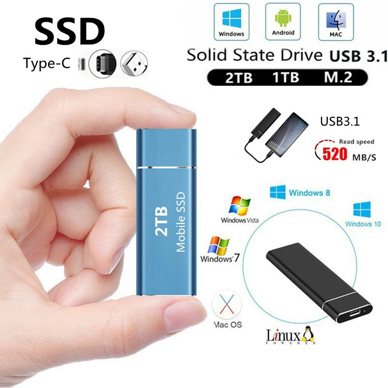 1Pc External Solid State Drive M.2SSD TYPE-C Mobile