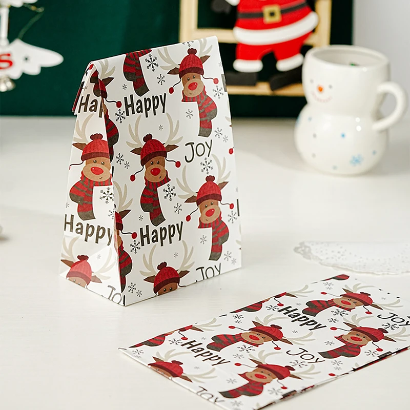 Gift Bags Christmas Gift Bags Christmas Candy Packaging 5pcs Christmas Kraft Paper Bags Snowflake Santa Claus Printing Candy Bag Cookies Packing Bags New Year Navidad Party Supplies