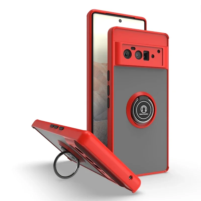 Matte Finish Shockproof Phone Case with Magnetic Ring Bracket and Anti-Fall Protection
