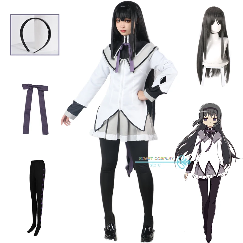 

Akemi Homura Cosplay Anime Puella Magi Madoka Magica Cosplay Costume Dress Wig Socks Full Set Akemi Homura Role Play Jk Uniform