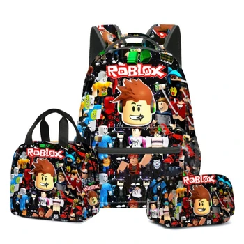 3 pezzi Gioco Roblox Cartoon Print Borsa da scuola Borsa da pranzo Astuccio Set Zaino per studenti Regali di compleanno 1