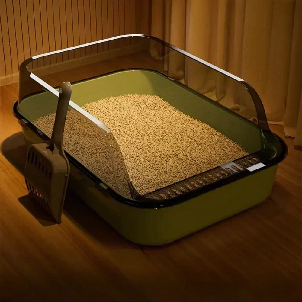 Cat Litter Box Pet Cat Toilet Semi-enclosed High Open Side Splashproof Pet Bedpans Litter Scoop Supplies