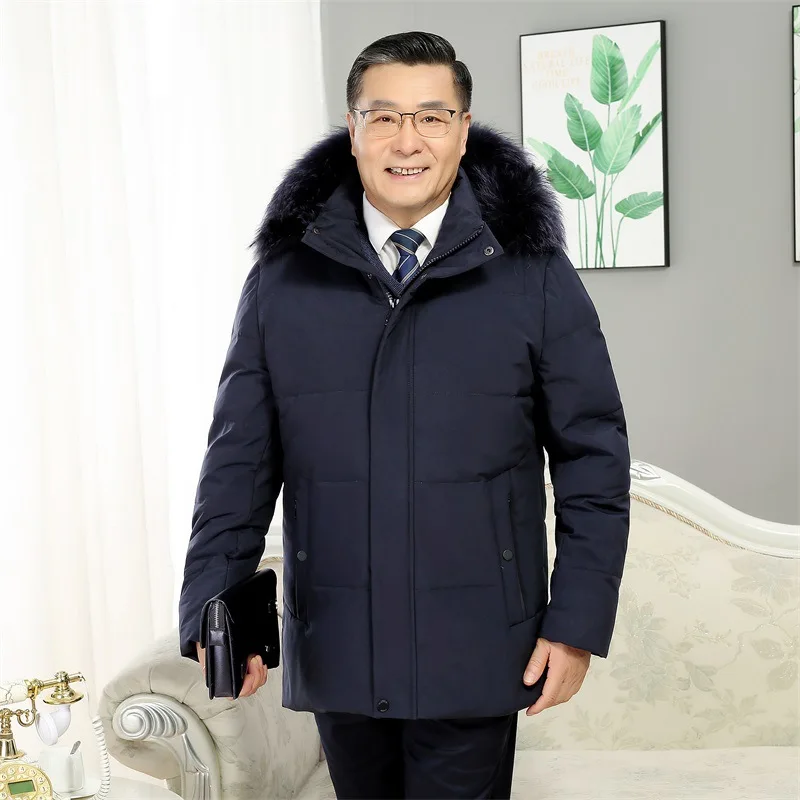 

Men's White Duck Down Jacket Warm Hooded Fur Collar Thick Puffer Coat Male Casual High Quality Overcoat Thermal Parka Men