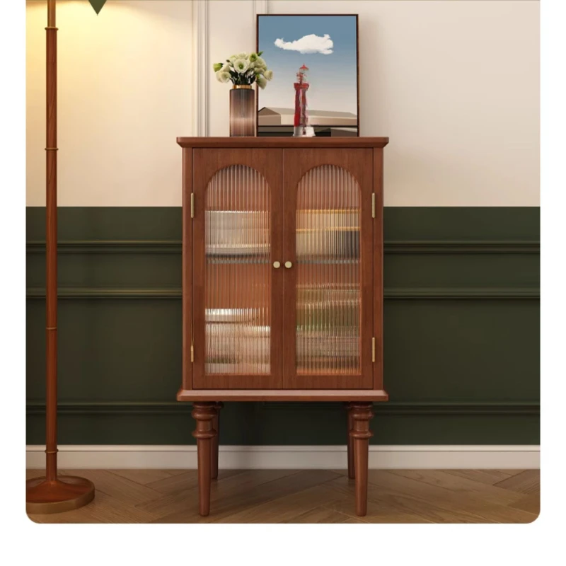 

All Solid Wood French Retro Wall Mid-Ancient Wine Cabinet American Style Storage Dining Side Chest of Drawers