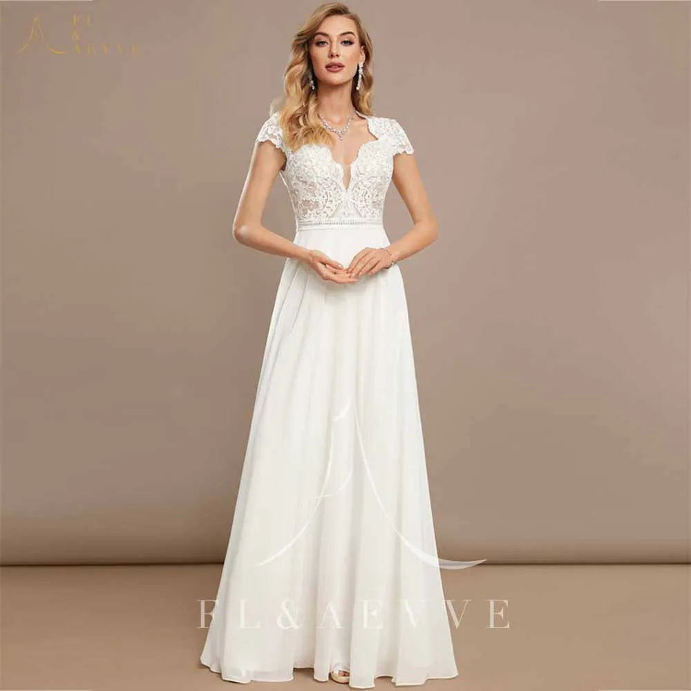 

New In Boho Lace Chiffon Wedding Dress Deep V-neck Backless Bridal Gown Exquisite Casual Bridal Dress Elegant Beach Bridal Dress