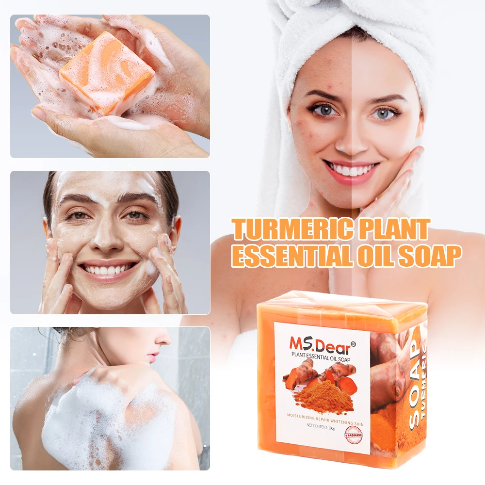100g Natural Turmeric Soap Face Bath Cleansing Ginger Essential Oil Soap Ginger Soap Antioxidant Deep Cleansing Turmeric Soap 2