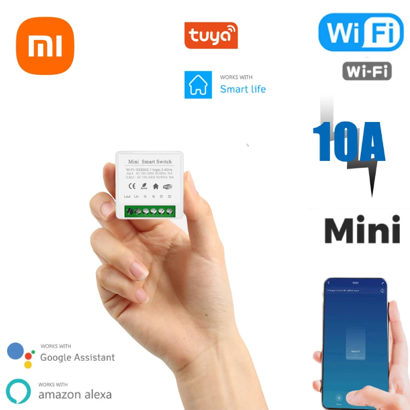 Xiaomi 10A Mini Smart Wifi Switch Support 2 Way Control Smart Home Automation Module Works With Alexa Google Home Life App smart switch,smart light switch