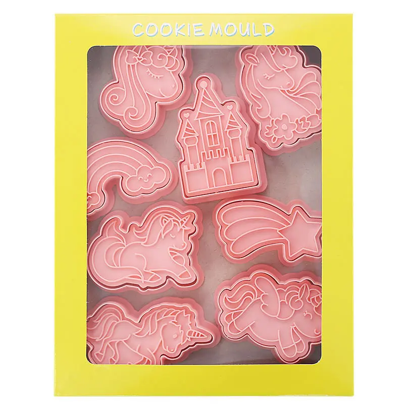 8Pcs/set Cartoon Unicorn Cookie Cutters Plastic 3D Biscuit Mold Stamp Kitchen Baking Pastry Bakeware Tool Kitchen Accessories