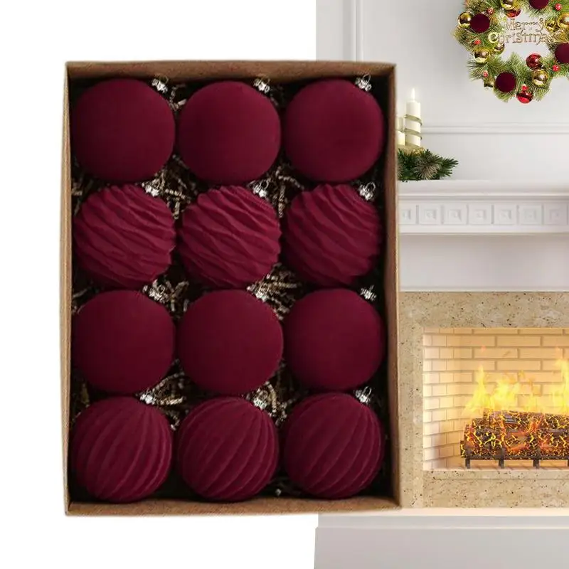 

Рождественский шар, красный флокирующий окрашенный шар, украшения для рождественской елки, оконные рождественские украшения, 8 см